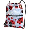 YYHWHJDE Zaino con coulisse con stampa di coccinelle e nuvole, leggero, impermeabile, con tasca con cerniera, per viaggi e sport