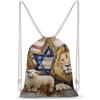 SMAZDFXX Zaino sportivo con coulisse a forma di leone e agnello con bandiera americana e israeliana, borsa a tracolla in tela per uomo e donna.