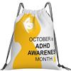 Generic Zaino con Coulisse October Is ADHD Awareness Month National Oranges Ribbon Sacchetta Sportiva Grande capacità Sacca da Palestra Impermeabile Drawstring Backpack per Unisex Viaggi Scuola