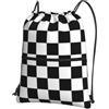 YYHWHJDE Zaino con coulisse e stampa bandiera a scacchi bianco e nero - Borsa da palestra leggera impermeabile con tasca con cerniera per viaggi e sport