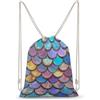 SMAZDFXX Zaino con coulisse a forma di squame di pesce e sirena, borsa sportiva da palestra in tela, borse a tracolla per uomo e donna