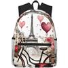 ybhgvc Love Paris Tower Caffè Vino Profumo Bicicletta Cuore Stampa Unisex Leggero Impermeabile Casual Zaino Quotidiano Pendolari Viaggi Weekend