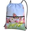 YYHWHJDE Zaino con coulisse e stampa di fiori rosa, leggero, impermeabile, con tasca con cerniera, per viaggi e sport