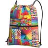 YYHWHJDE Zaino con coulisse con stampa collage colorato, leggero, impermeabile, con tasca con cerniera, per viaggi e sport