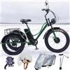 QQCHGOL Monopattino a 3 ruote per anziani e adulti, pneumatico grasso da 61 cm, telaio basso, cestino grande, display LCD, faro per una facile guida e stoccaggio (verde)