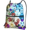 YYHWHJDE Seabed - Zaino con coulisse e stampa di pesci subacquei, leggero, impermeabile, con tasca con cerniera, per viaggi e sport
