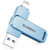 BLANBOK+ Memoria flash 3 in 1 certificata MFi per iPhone, chiavetta USB, trasferimento foto, unità di archiviazione per iPhone/iPad/Android/PC (blu, 512 GB)