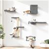 Pleker Set Completo Parete per Gatti 5 in 1, Mensole Gatto da Parete con Amaca, Tiragraffi in Sisal e Cuccia, Albero per Gatti da Parete in Legno Multistrato, Percorso Arrampicata, Grigio Chiaro