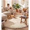 VOFUSHON Tappeto Camera da Letto 120x120 cm Crema, Tappeto Salotto Moderno Peloso e Tappeto Rotondo Bambini Lavabile a Mano Antiscivolo, Tappeto Tondo per Cameretta