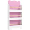 AIYAPLAY Libreria per Bambini con 3 Ripiani a Forma di Orsetto con Barriere Frontali, 55x15x110 cm, Rosa | Aosom Italy