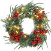 HOMCOM Ghirlanda Natalizia da 60 cm con Luci LED Bianche, Timer, Pigne, Bacche e Agrifoglio, Verde | Aosom Italy