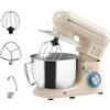 HOMCOM Impastatrice planetaria 4,5 L 1300 W 6 velocità Ciotola in acciaio inox Frusta Gancio Mescolatore Beige | Aosom Italy