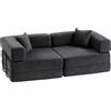 HOMCOM Divano Letto 2 Posti Pieghevole Rivestito in Chenille con Imbottitura Spessa Braccioli Larghi 2 Cuscini Grigio Scuro | Aosom Italy