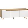HOMCOM Mobile TV 55" max a 3 Sezioni con Ripiano Regolabile, in Legno, 120x35x45.5 cm, Bianco e Rovere | Aosom Italy