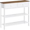 HOOBRO Tavolo da Ingresso Lungo 75 cm, Stile Industriale con 2 Cassetti in Tessuto e 3 Ripiani Portaoggetti, Soggiorno, Camera da Letto e Ingresso, Bianco e Noce EWH72XG01