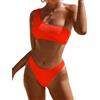 YIMISAN Bikini da donna a costine, monospalla, con vita media, due pezzi, Arancione, XL