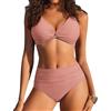 Ekouaer Bikini Donna Mare Costume da Bagno Donna Push Up Curvy Vita Alta Due Pezzi Costume Estate, Grigio Rosa, L