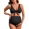 FEOYA - Costume da bagno bikini premaman a due pezzi, push-up, per gravidanza, spalline scoperte, imbottito, a vita alta, plissettato, XS-L, Nero , S