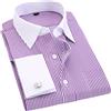 Bewellan A righe per gli uomini francesi gemelli casual camicie a maniche lunghe colletto bianco design camicia smoking da sposa FS12 viola strisce asiatiche taglia M