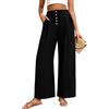 TOMEEK Pantaloni Donna Estivi Eleganti Comodi Larghi da Donna Casual Vita Alta Zampa Larga con Bottone e Tasche Leggero Fashion Gamba Spiaggia Pantaloni Baggy(Nero,XL)