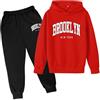 Generic 2024 Tuta Bambini Ragazzo Felpa Pullover Set con Cappuccio Jogging con Tasche Solid Color Cotone Completo Sportswear Multi Color Tute Sportive Bambina 2-14 Anni