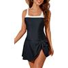 Viloree Costumi da Bagno Donna Un Pezzo Imbottito Ruched Sport Skirted Swimwear Regolabile Vintage Costume Intero Donna Nero (130) L