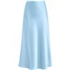 Outoshe - Maxi gonna da donna in raso a vita alta, con elastico nascosto in vita, svasata, Celeste (Baby Blue), M