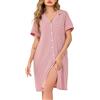 Wikoan Camicie da Notte Classiche da Donna con Scollo a V e Morbido Abito Lungo Abbottonato con Tasche,Rosa,L