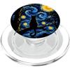 StarryAx2 Black Cat Starry Night Van Gogh Moon Art Meow Mamma Papà PopSockets PopGrip per MagSafe