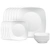 Corelle Vitrelle - Servizio da 18 pezzi per 6 piatti quadrati, triplo strato in vetro e resistente alle scheggiature, set di piatti quadrati leggeri e ciotole, bianco puro