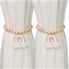 Ausing Set di 2 Fermatende per Tende con Perline Arcobaleno in Legno e Cotone con Magnete per Decorazione Camera dei Bambini Rosa Chiaro