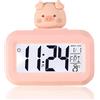 Jwthee Orologio elettronico carino cartone animato, sveglia digitale multifunzionale con display a LED per temperatura interna, orologio da tavolo, calendario, per camera da letto (Pink Piggy)