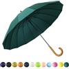 SoulRain 16 costolette 121,9 cm Bastone Ombrello Auto Aperto Tinta Unita Moda e Semplice, Manico Arco Classico In Legno Antivento Unbreakable Bastone Ombrello Antipioggia (Green)