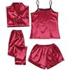 IQYU Pigiama da donna 4 pezzi, tuta elegante in satin, set sexy con top a spallina, maglietta a manica lunga, pantaloni baggy, pantaloncini larghi, camicia da notte in seta, mussola leggera