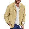 YOUYING Giacca da uomo in cotone e lino, vestibilità larga, leggera, con bottoni, casual, estiva, con risvolto, abbigliamento sportivo, A# Cachi, L