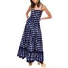 vewoza Abito estivo da donna con spalline sottili abito longuette Flowy Smocked Midi Dress RIC Rac senza maniche in pizzo senza schienale swing lungo, J-Deep Blue, L
