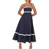 vewoza Abito estivo da donna con spalline sottili abito longuette Flowy Smocked Midi Dress RIC Rac senza maniche in pizzo senza schienale swing lungo, A-lake Blue, M
