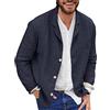 YOUYING Giacca da uomo in cotone e lino, vestibilità larga, leggera, con bottoni, casual, estiva, con risvolto, abbigliamento sportivo, A# Blu marino, L