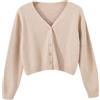 IQYU Cardigan da donna beige crema corto: cardigan da donna elegante e festivo cardigan a maniche lunghe cappotto di mezza stagione con bottone Y2K giacca oversize, maglione a maglia/a spalla bolero,