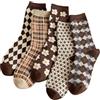 SHBHWS Set di 5 paia di calzini comodi da donna in cotone a rombi con stampa floreale, set di calzini corti a tubo centrale alla moda Set di Calze