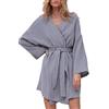 IQYU Accappatoio da donna a nido d'ape, corto, in cotone, leggero, estivo, a maniche lunghe, grandi dimensioni, accappatoi per sauna, morbido, kimono con cintura, vestaglia sottile e solida, biancheria da