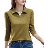 REHJJDFD Polo da donna a maniche lunghe in cotone tinta unita con bottoni e fondo in maglia, Giallo, XXL