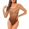 ZNVGIRL Body da donna a maniche lunghe con scollo rotondo trasparente | Morbido elastico, vestibilità aderente, girocollo, appuntamento serale, abbigliamento da discoteca sexy per uscire