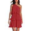 KonJim Abito estivo da donna 2024 monospalla senza maniche con orlo a volant abiti bohémien fluidi con volant a più livelli Midi Beach A-Line Abito casual in chiffon