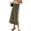 Viatabuna Gonna lunga midi da donna junior in denim cargo, a vita alta, elasticizzata, con spacco posteriore, Verde, M
