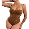 WADAYUYU Body modellante da donna in pizzo dimagrante nero corsetto body mesh controllo pancia body shaper corpo, Marrone 11, X-Large