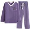Tonone Pigiama Donna Invernale Caldo Due Pezzi da Pigiami Lungo Casual da Casa Morbido e Confortevole（Viola）
