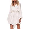 IQYU Accappatoio da donna a nido d'ape, corto, in cotone, leggero, estivo, a maniche lunghe, grandi dimensioni, accappatoi per sauna, morbido, kimono con cintura, vestaglia sottile e solida,