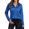 IBAOTORONI Camicie da Donna in Raso con Bottoni, a Maniche Lunghe, con Colletto Classico, in Seta, con Bottoni, Top da Lavoro Casual, Blu, L