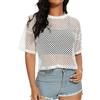 ZNVGIRL Top da donna a maniche corte in rete a trama larga, trasparente e leggero.